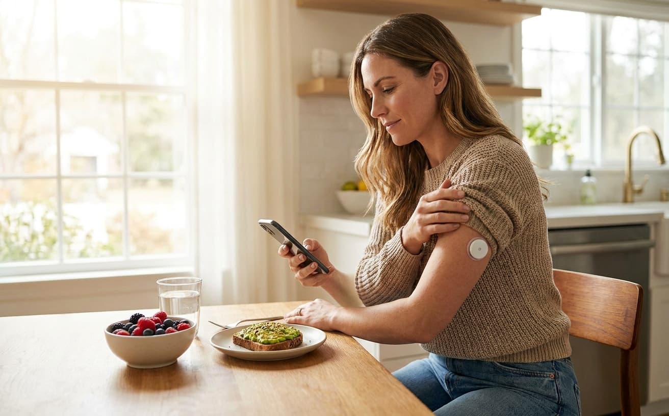 Photo-realistic editorial image for Continuous Glucose Monitors and Your Diet: What Healthy People Need to Know in 2026
