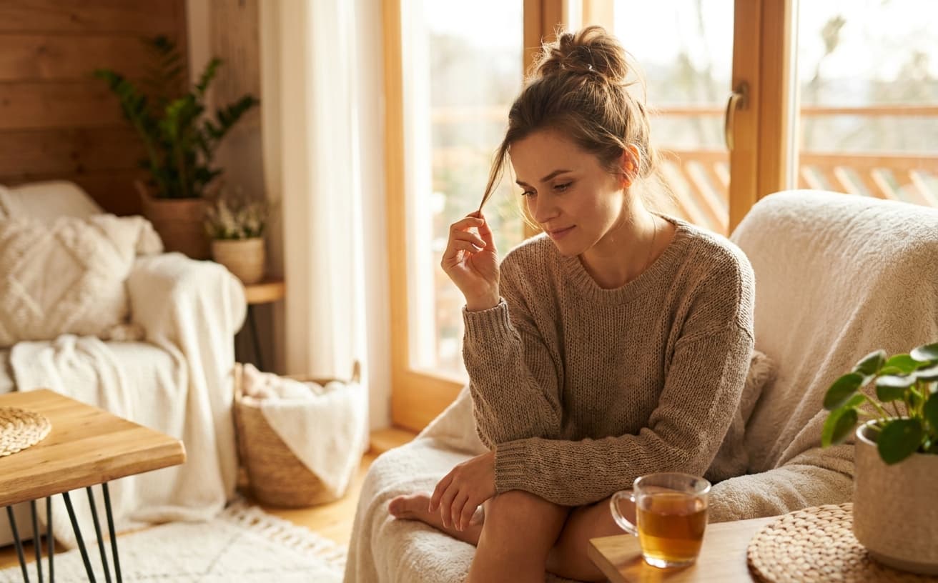 Photo-realistic editorial image for Postpartum Hair Loss: Why It Happens and What Actually Helps