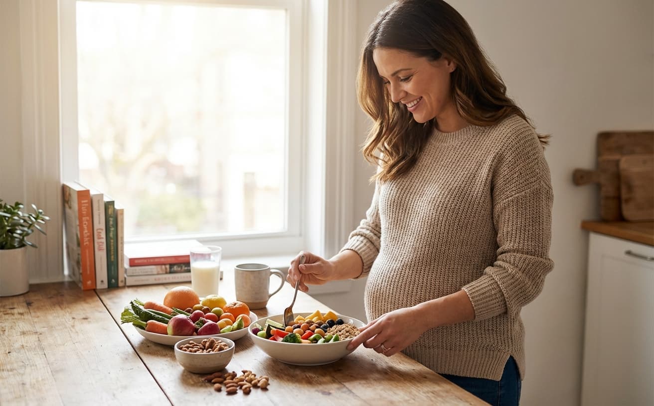 Photo-realistic editorial image for Essential Nutrients During Pregnancy: Your Complete Guide to Eating for Two